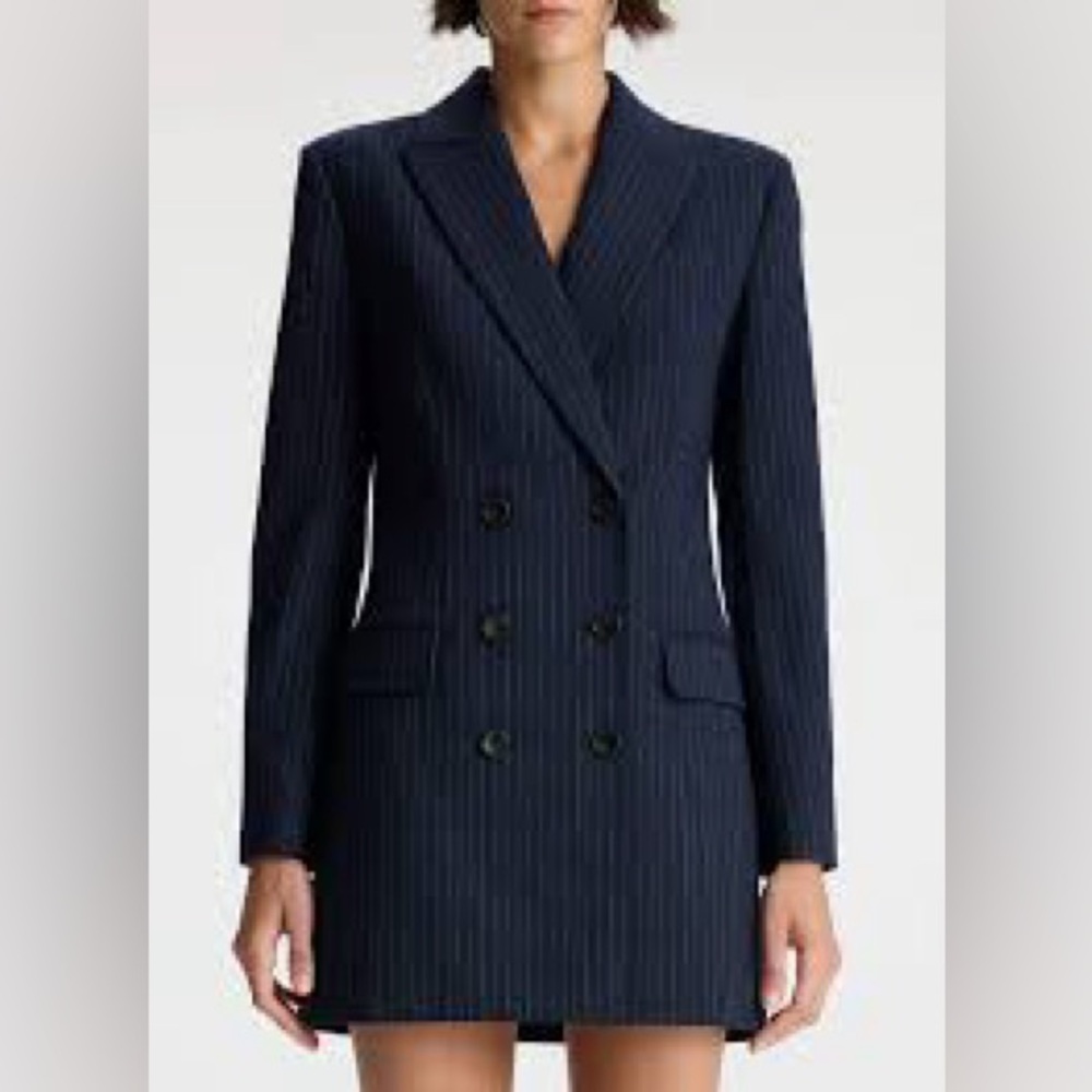 A.L.C. Navy Pinstripe Edie Tuxedo Mini Dress